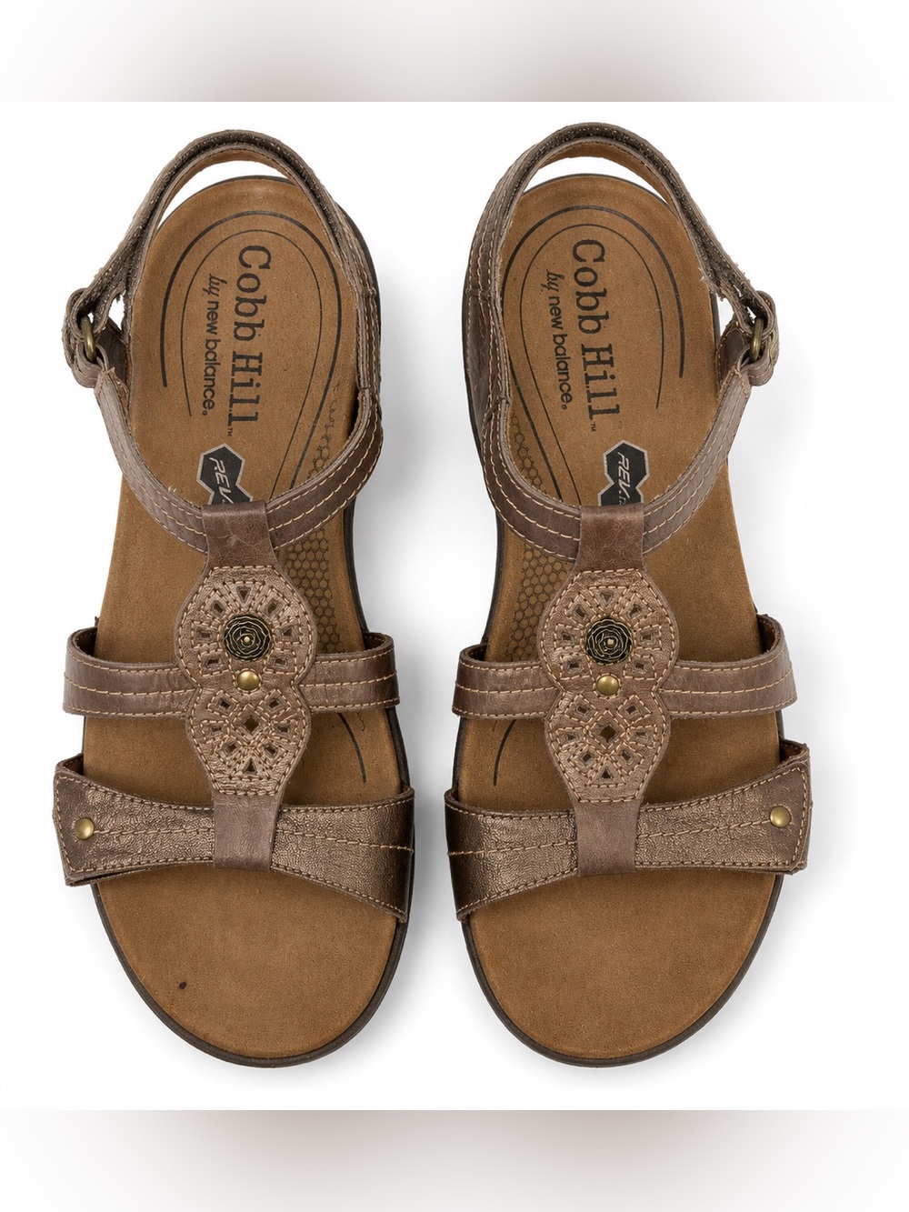 Cobb Hill by New Balance Brown Strap Leather Floral Comfort Boho Artisan Sandals